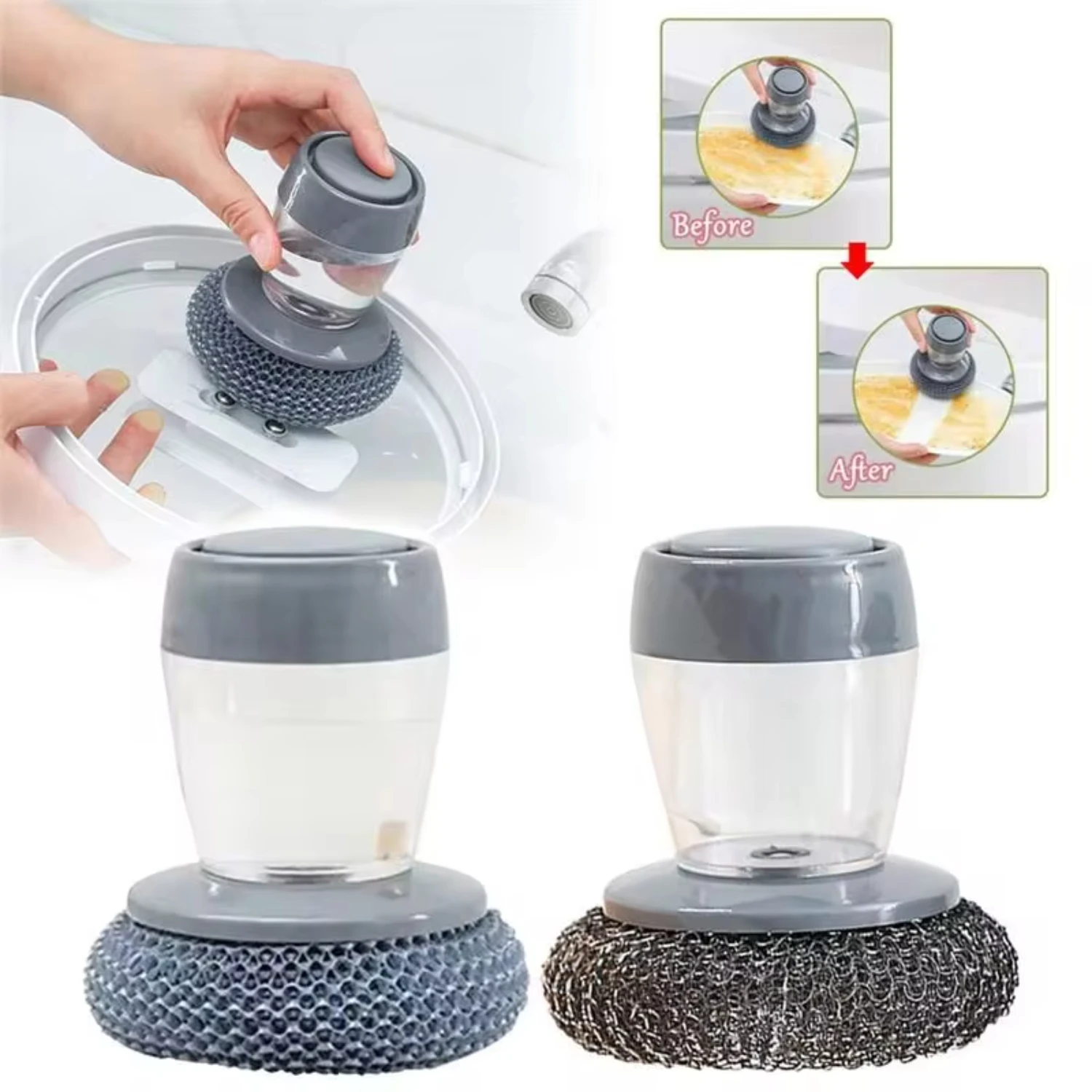 1pcs  Soap Dispensing  Brush Automatic Liquid Adding PET Ball Pot Brush Cleaner Push-type Brush  Detergent Tools