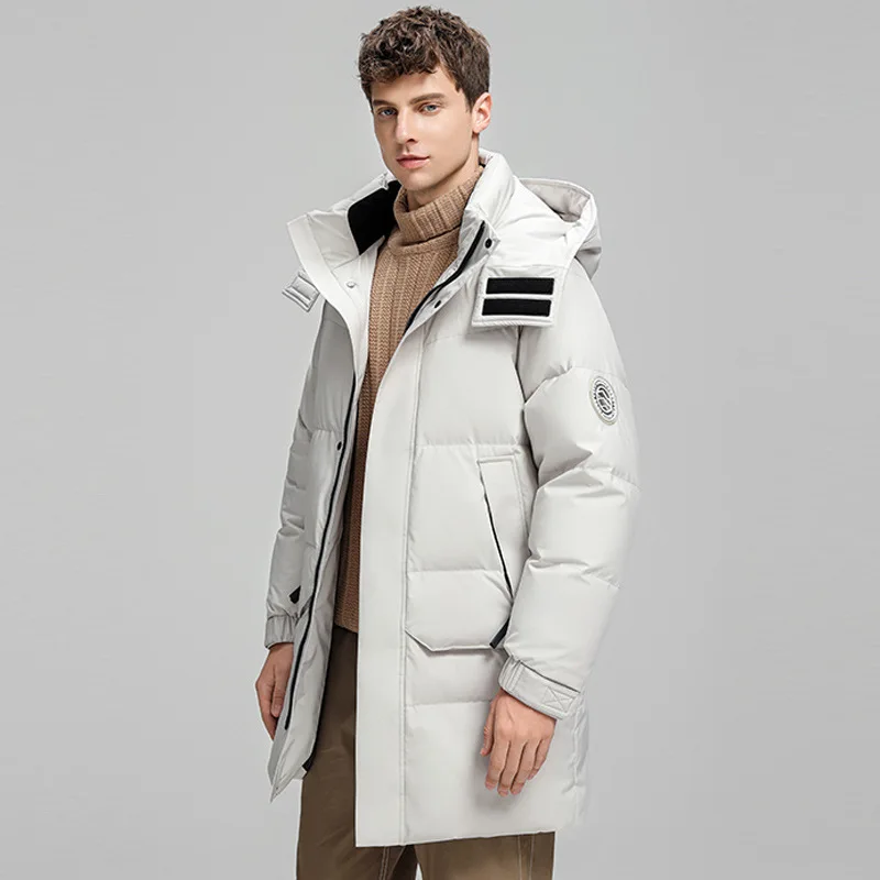 Men's Mid Length Down Jacket 2023 Winter New Thickened and Simple Fashion Outdoor Warm Jacket