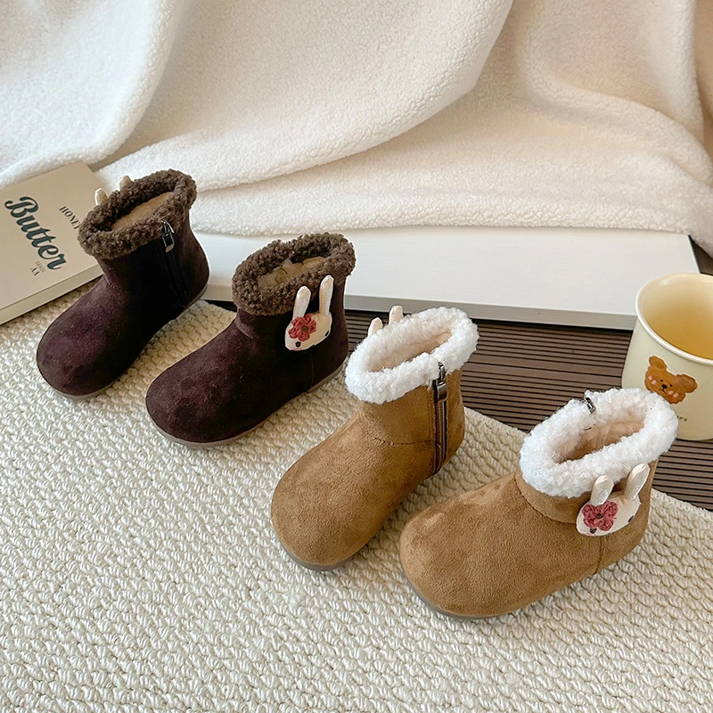 

Kids Princess Fashion Boots with Cute Bunny Girls Ankle Boots Suede Warm 2025 Winter New Children Casual Boots Korean Style Soft