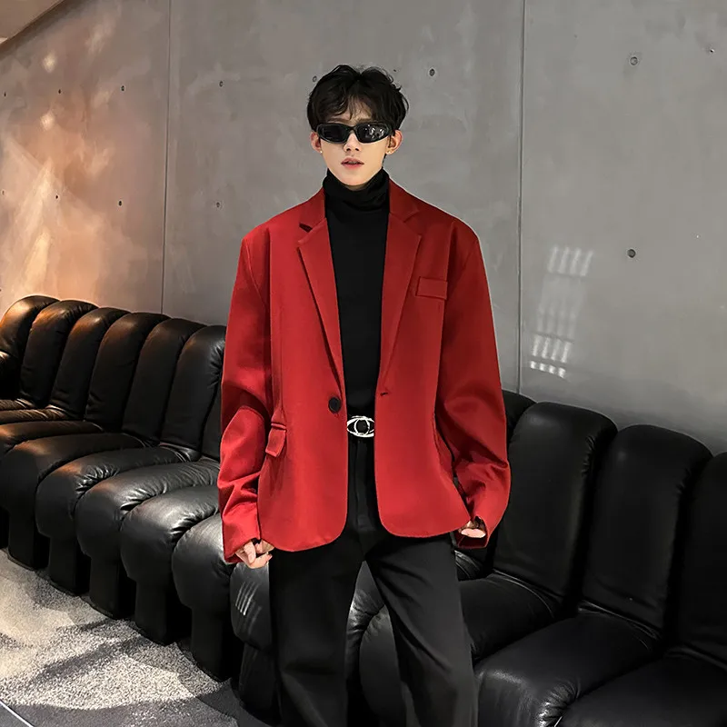 

Красное шерстяное мужское пальто для осени и зимы, утепленное, премиум-класса, повседневное, модное, деловое, для отдыха, прямого кроя