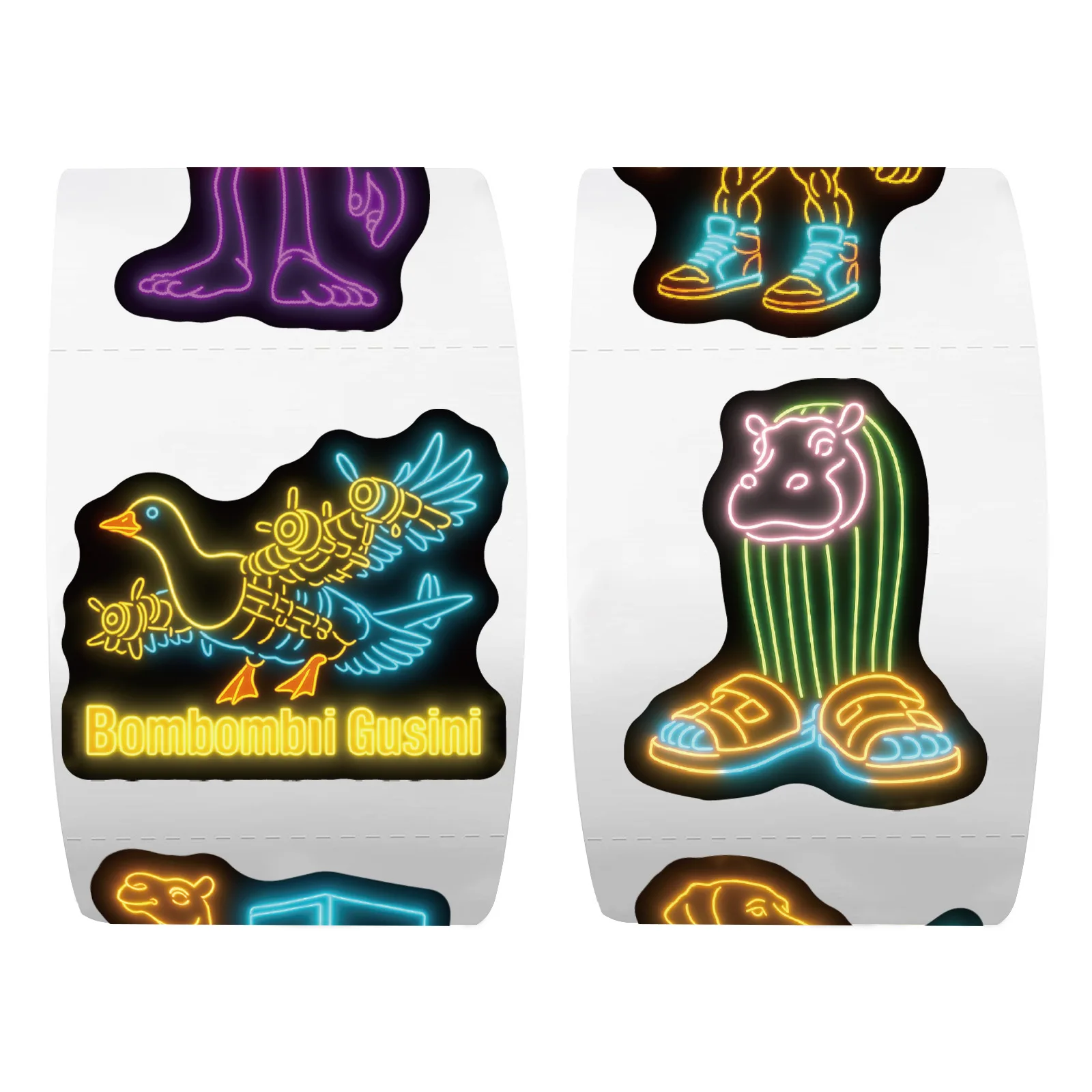 500 pièces/rouleau néons Tung Tung Sahur italien cerveau AI Abstrac autocollant d'étanchéité bricolage PVC ordinateur portable décoration récompense cadeau jouets