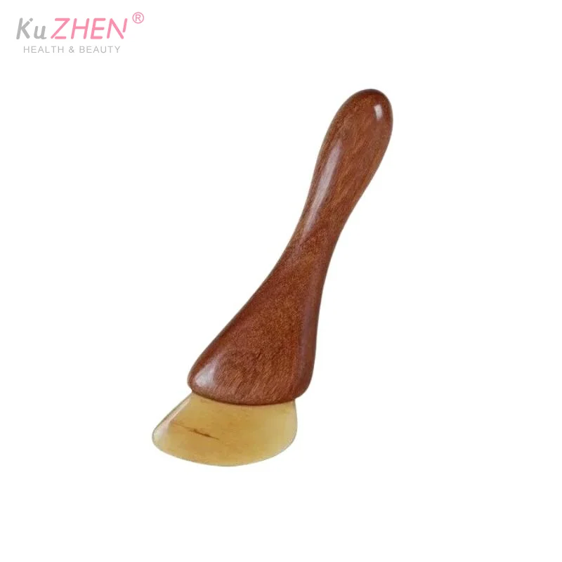 1PCS Durable  Natural Sheep Horn Facial Gua Sha Tool With Non Slip Wooden Handle Skin Friendly For Facial Massage Home Use