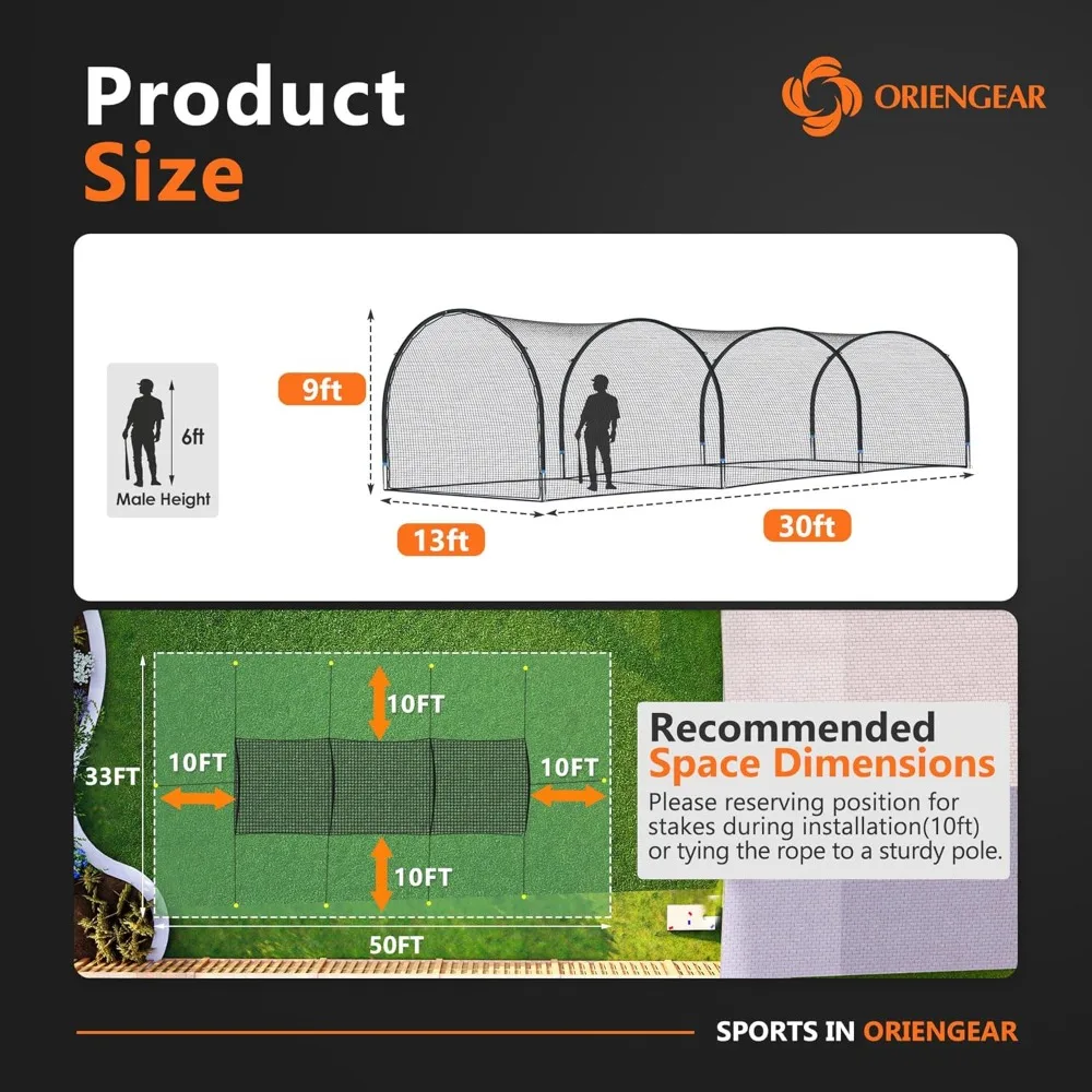 

Клетка для бейсбольной ватины 13/20/30 футов с рамой и сеткой для тренировок на заднем дворе, практики ударов и ударов