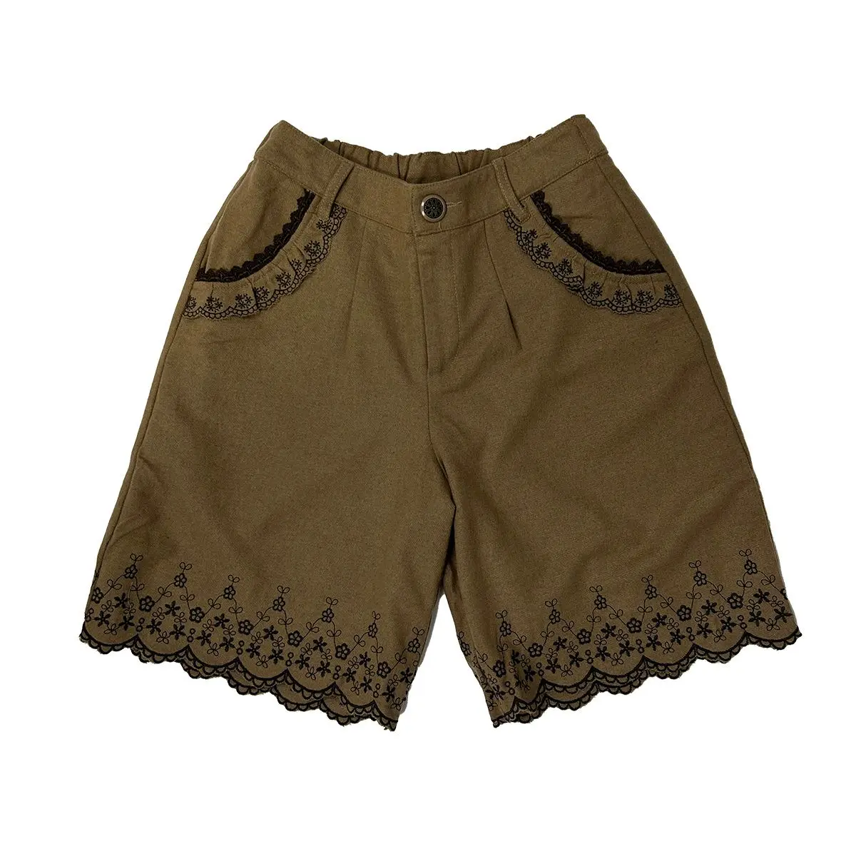 New College Style Japanese Five-point Pants Embroidered Solid Color Retro Temperament Woolen Shorts