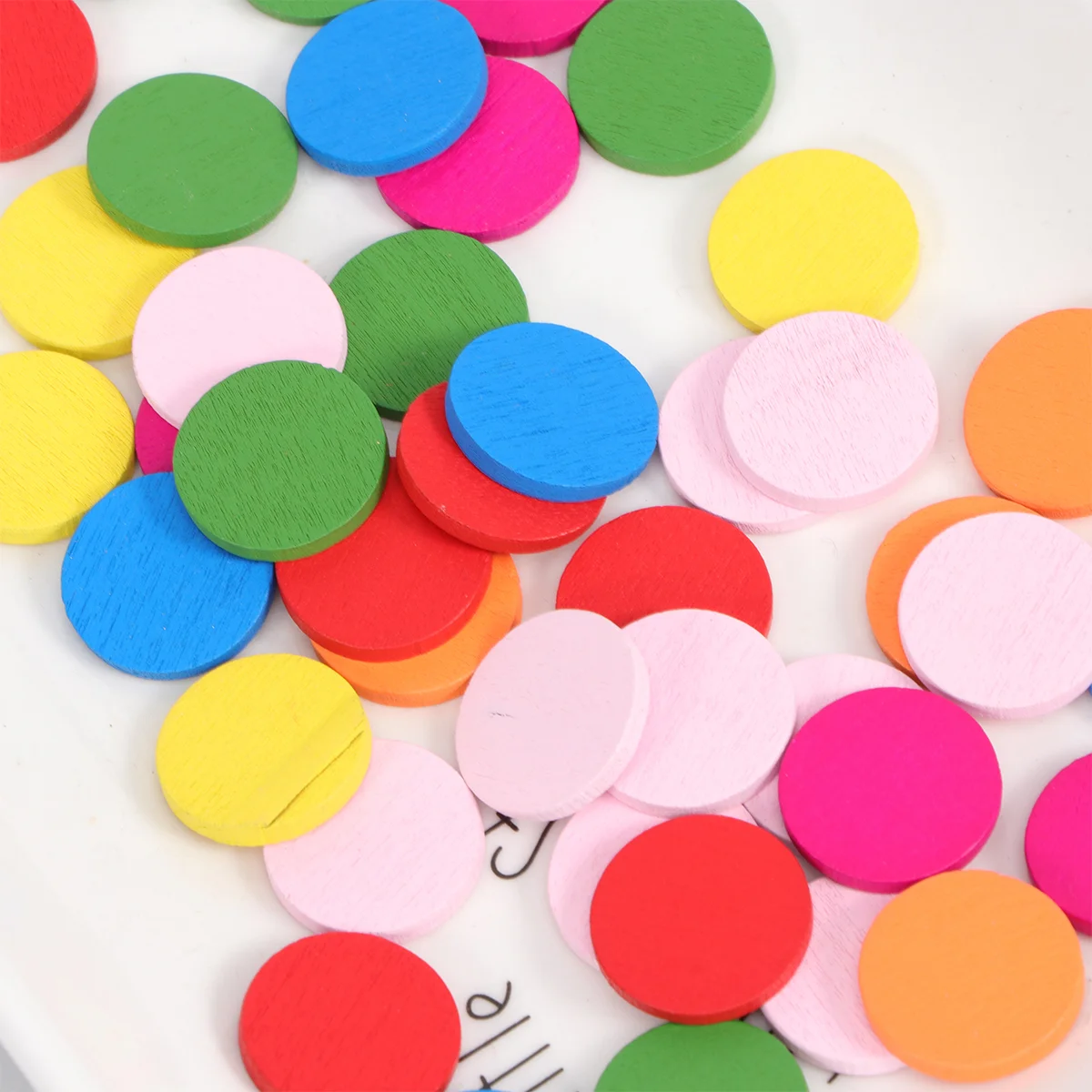 50pcs Round Wood Piece Colorful Disc Learning Tools Pupils Mathematics Teaching Aids for Kid Child Girl (Mixed Color)