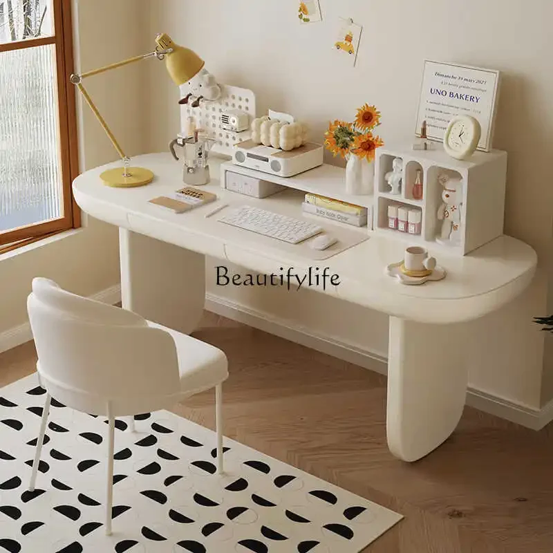 

ls 27French cream style desk modern simple light luxury solid wood high-end desk home study