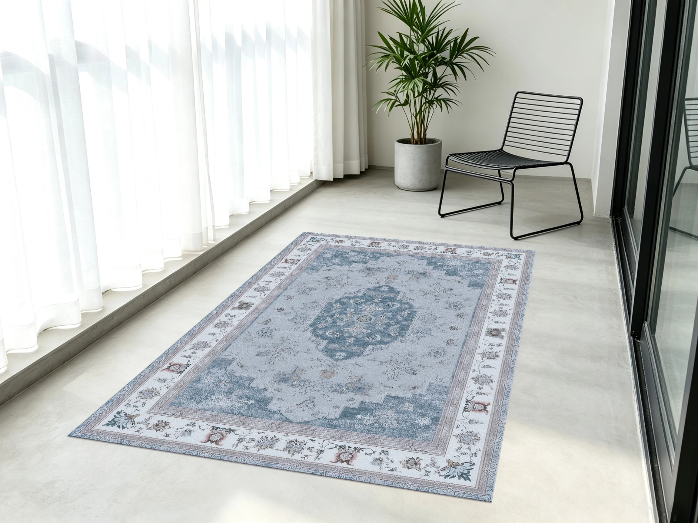 2D Velvet Rug in Beige-Grey Tone, European Retro Symmetrical Pattern, Vintage & Light Luxury Style, Soft to the Touch