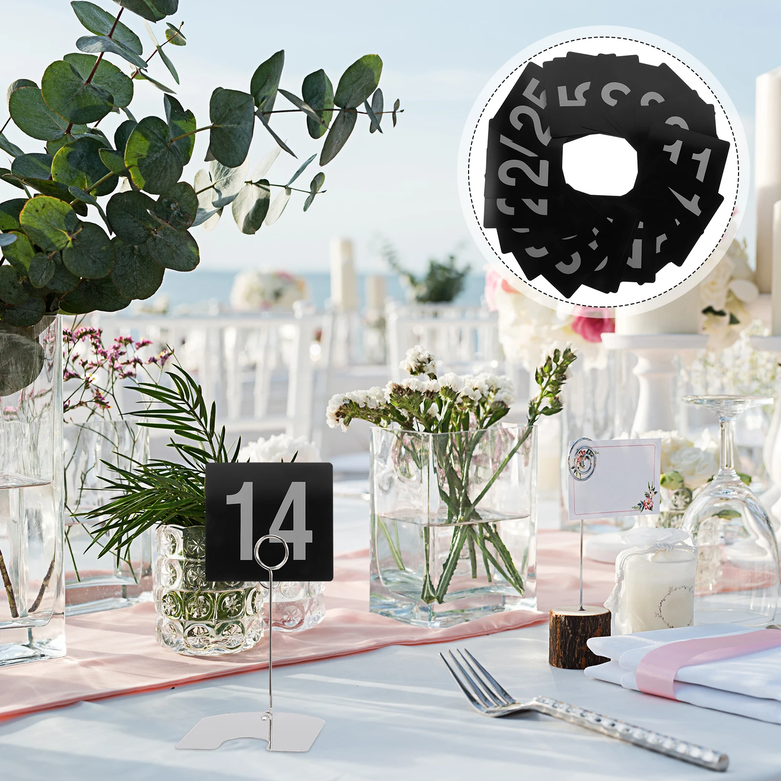 

25pcs Black White Pvc Number Table Seat Reserved Cards Wedding Party Banquet Seating Chair Signs Reusable Plastic Table Tents