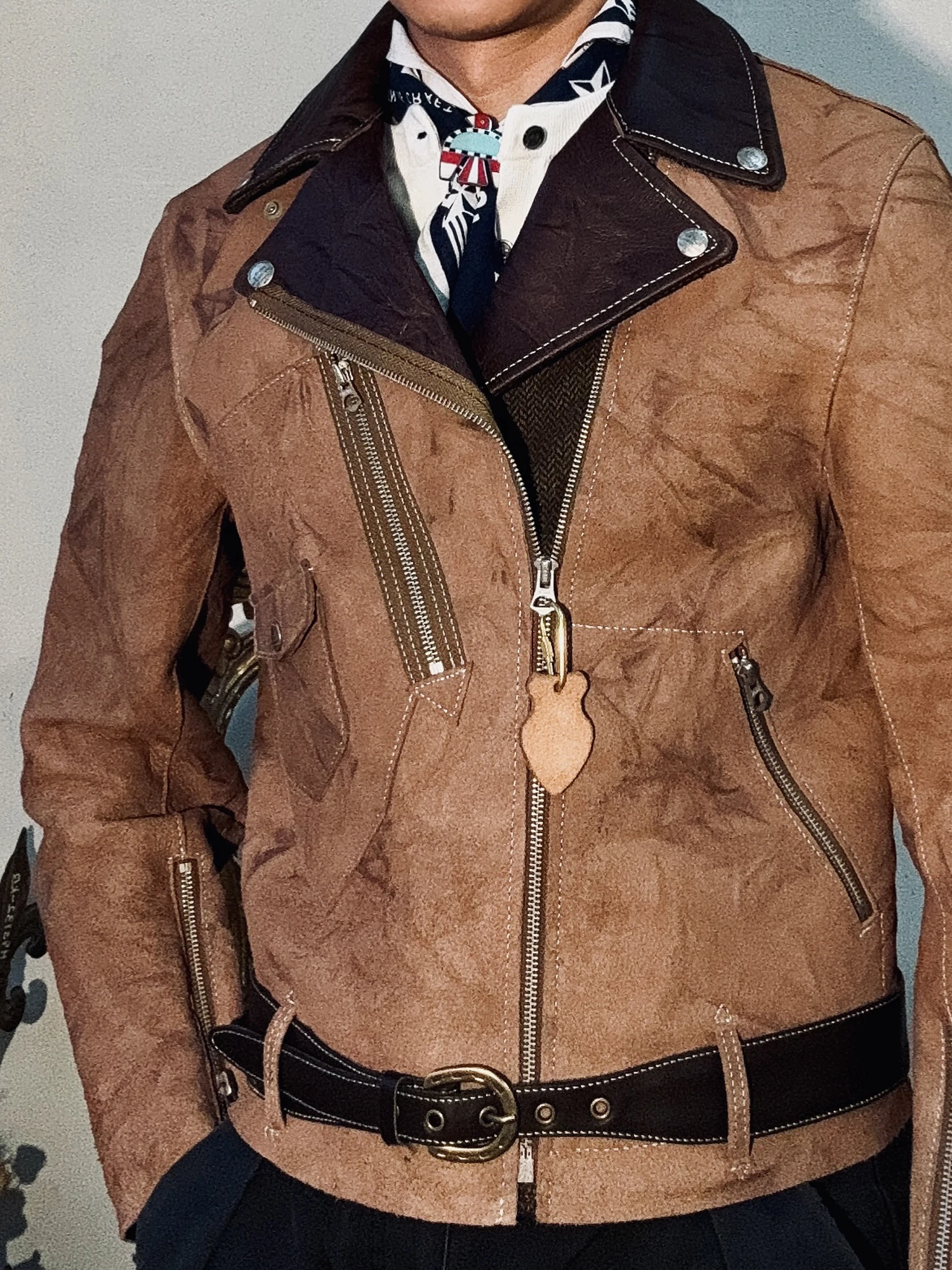 

Tailor Brando Italian Suede Leather Unlined Men's Vintage Double Rider Classic Genuine Leather Motorcycle Jacket