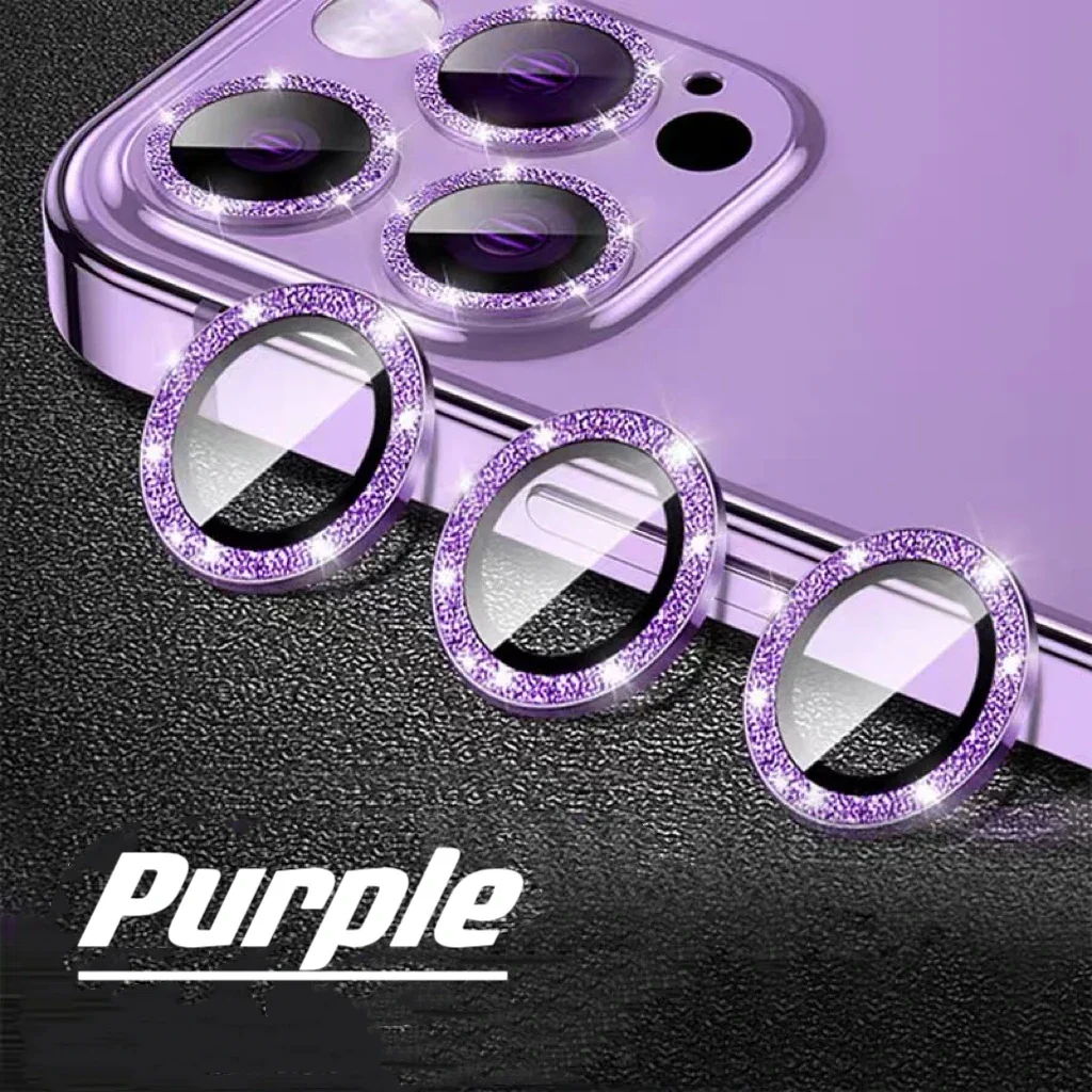 Glitter Metal Lens Rings For IPhone 15 16Pro 15 16Promax 15 16 Plus Camera Glass Protector Alloy Frame Protective Cap Film