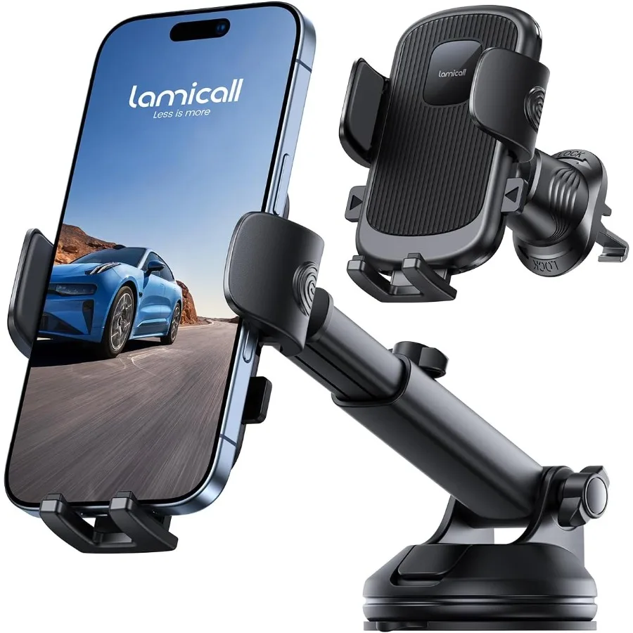 

3in1 MilitaryGrade Suction Cup Car Phone Holder Mount with 360 Rotation and Metal Hook for Dashboard Vent Windshield Universal