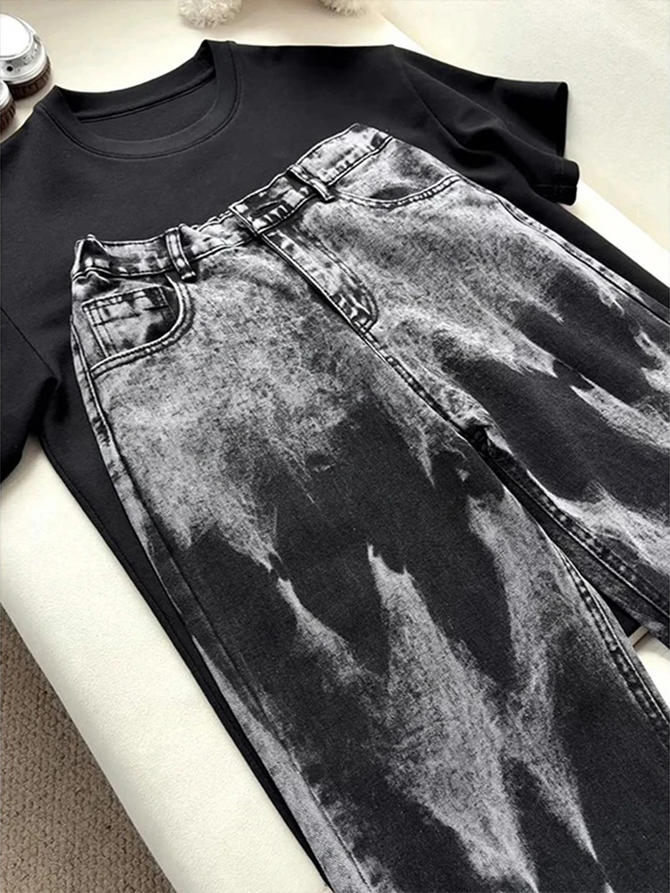 Bla Tie Dye Jeans Men's Spring Autumn Tall Extended Micro Flared Pants Unique Design Straight Blade Jeans Casual Loose Fit