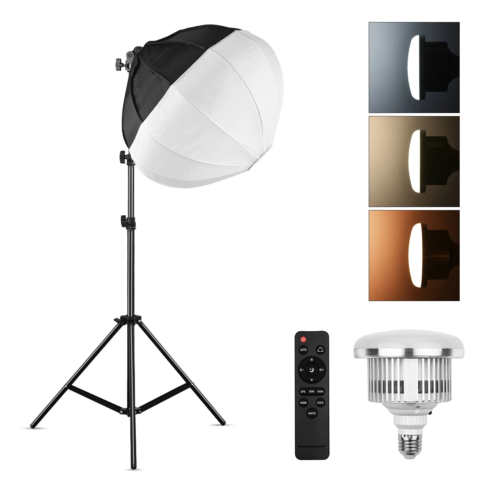 Photography Lantern Softbox Lighting Kit with Spherical Collapsible Softbox + LED Light Bulb+ Remote Control + Light Stand