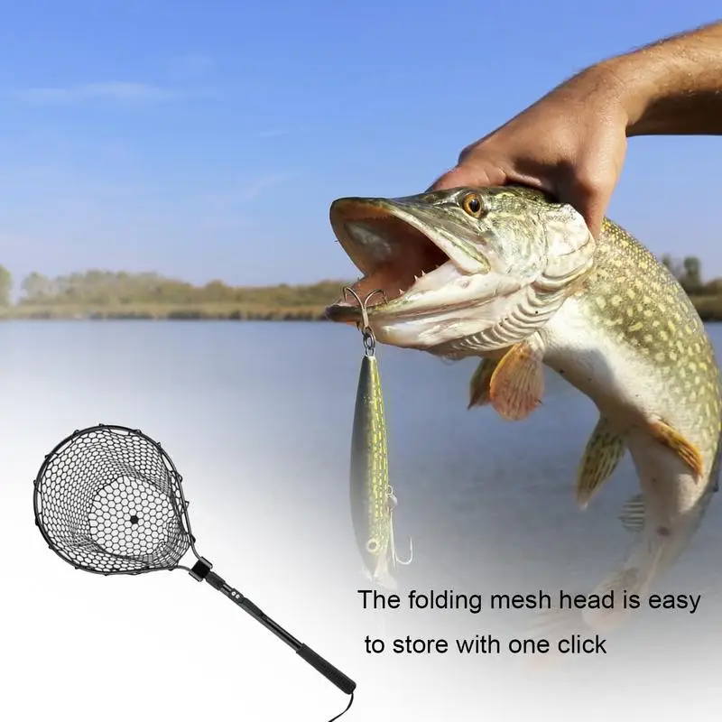 

Fly Fishing Net Portable Long Handle Fishing Tool Thickened Silicone Mesh Lightweight Fishing Landing Net With Hook For Kids