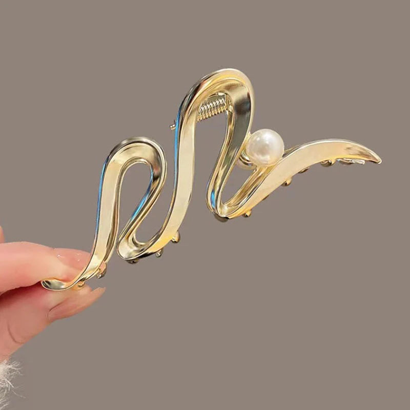 11.5cm Alloy Pearl Hair Crab Clip For Women Golden Fashion Ponytail Hairpin Hair Claws Back Head Hair Accessories