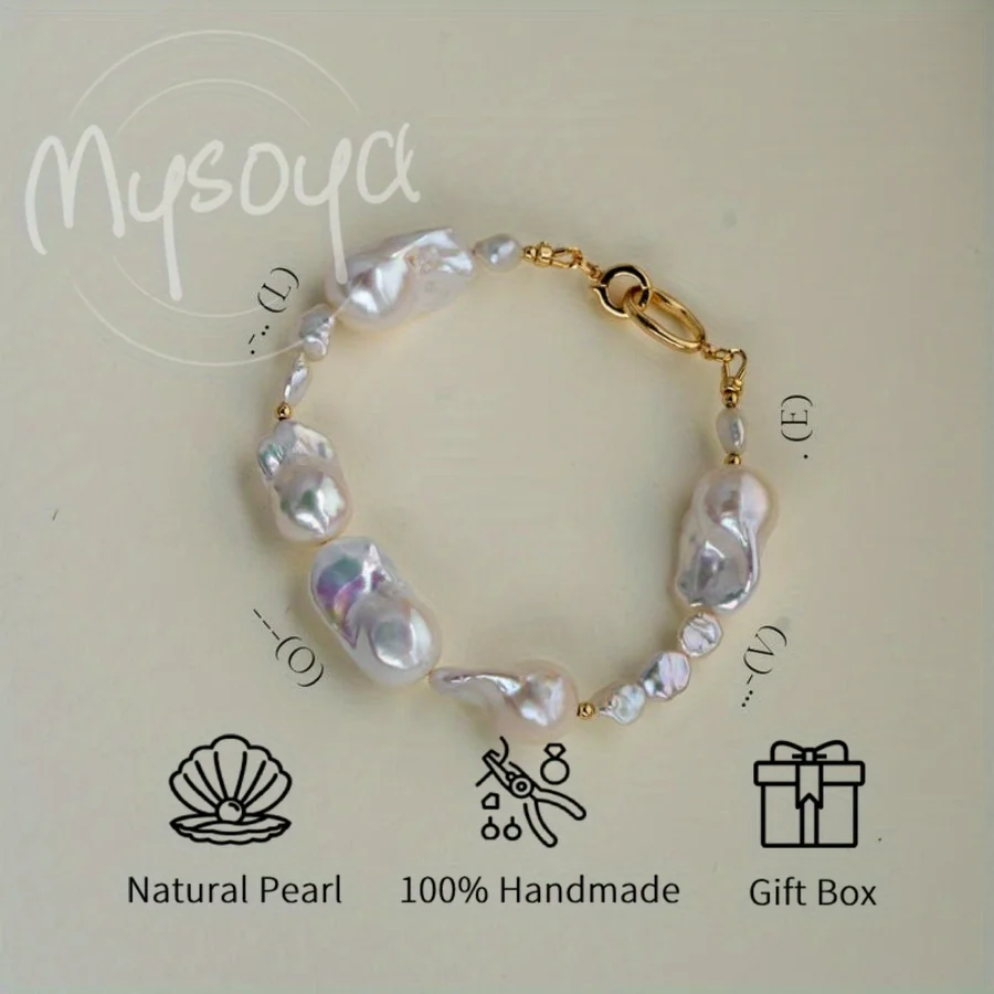 

Браслет MYSOYA из крупных белых барочных пресноводных жемчужин смешанных цветов 11-14 мм с подарочной коробкой, подарок на свадьбу или день рождения