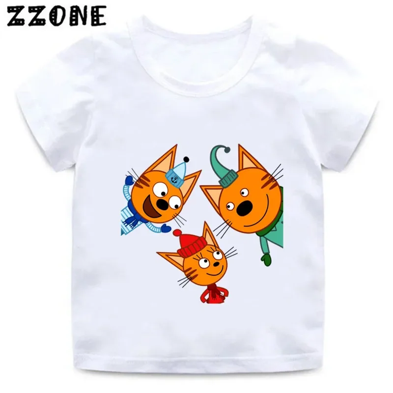 Kid-e-cats Three Kitten Russian Cartoon Kids T-Shirts Funny Girls Clothes Baby Boys T shirt New Summer Children Tops,ooo5411