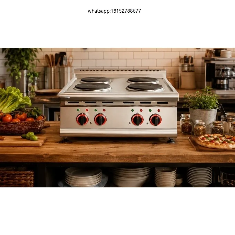 Electric 4 Burner Stainless Steel Cooking Range 8KW Power Kitchen Equipment Machine