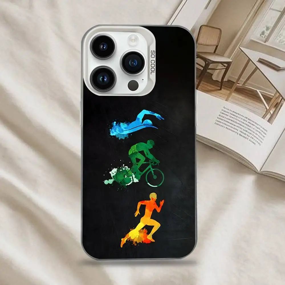 เคสโทรศัพท์ลายไตรกีฬา ว่ายน้ำ ปั่นจักรยาน วิ่ง Tri Life สำหรับ iPhone 16,15,14,13,12,11,Mini,Pro,SE,MAX สีขาวด้าน ป้องกันแรงกระแทก