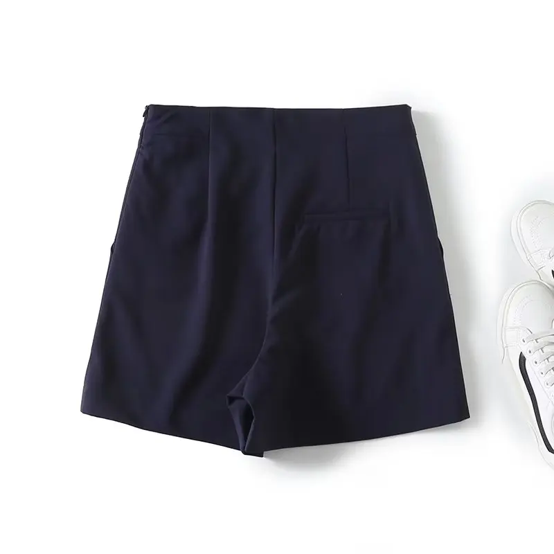 Withered British Ladies Double Breasted High Waist Shorts Commuting Simple Elegant Casual Bermuda Shorts Women