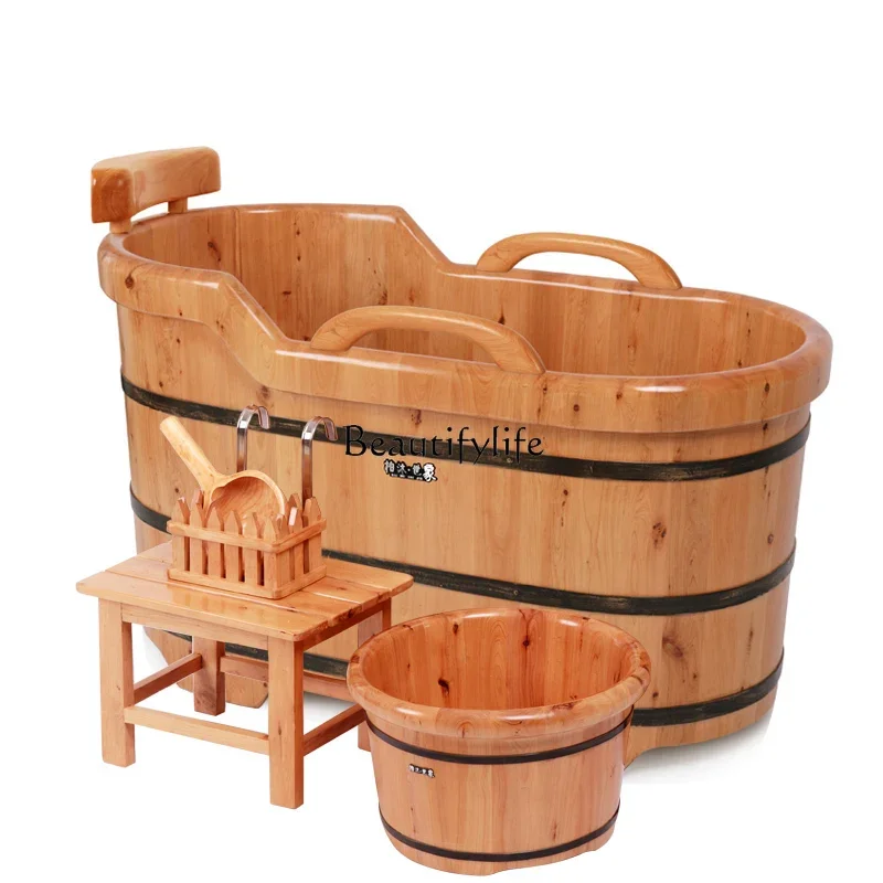 

ls 04Fumigation Bath Barrel Bath Large Bathtub Household Adult Solid Wood Bathtub Whole Body