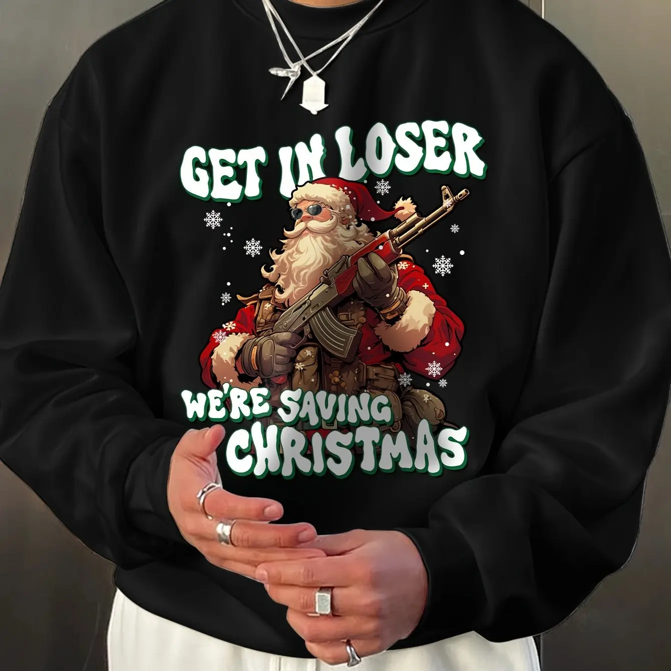 

Autumn Winter 3D Santa Claus Graphic Printed O-neck Men's Sweatshirts Funny Christmas Party Plus Size Y2k Polyester Men Clothing