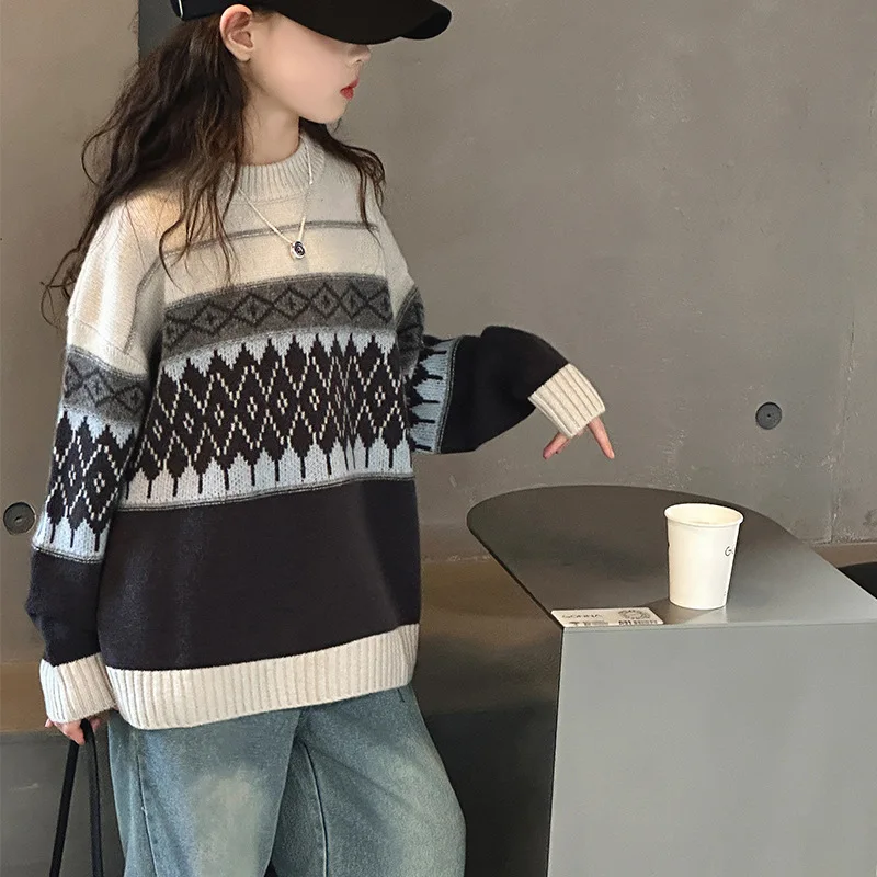 

Girls Boys Sweater Top Children 2024 New Autumn Winter Fashion Simple Casual Sweater Clothes European Fashion Style Top