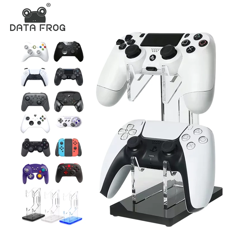 DATA FROG Universal Dual Controller Stand For PS5 PS4 Desk Controller Transparent Acrylic Holder Gamepad Joystick Mount For Xbox