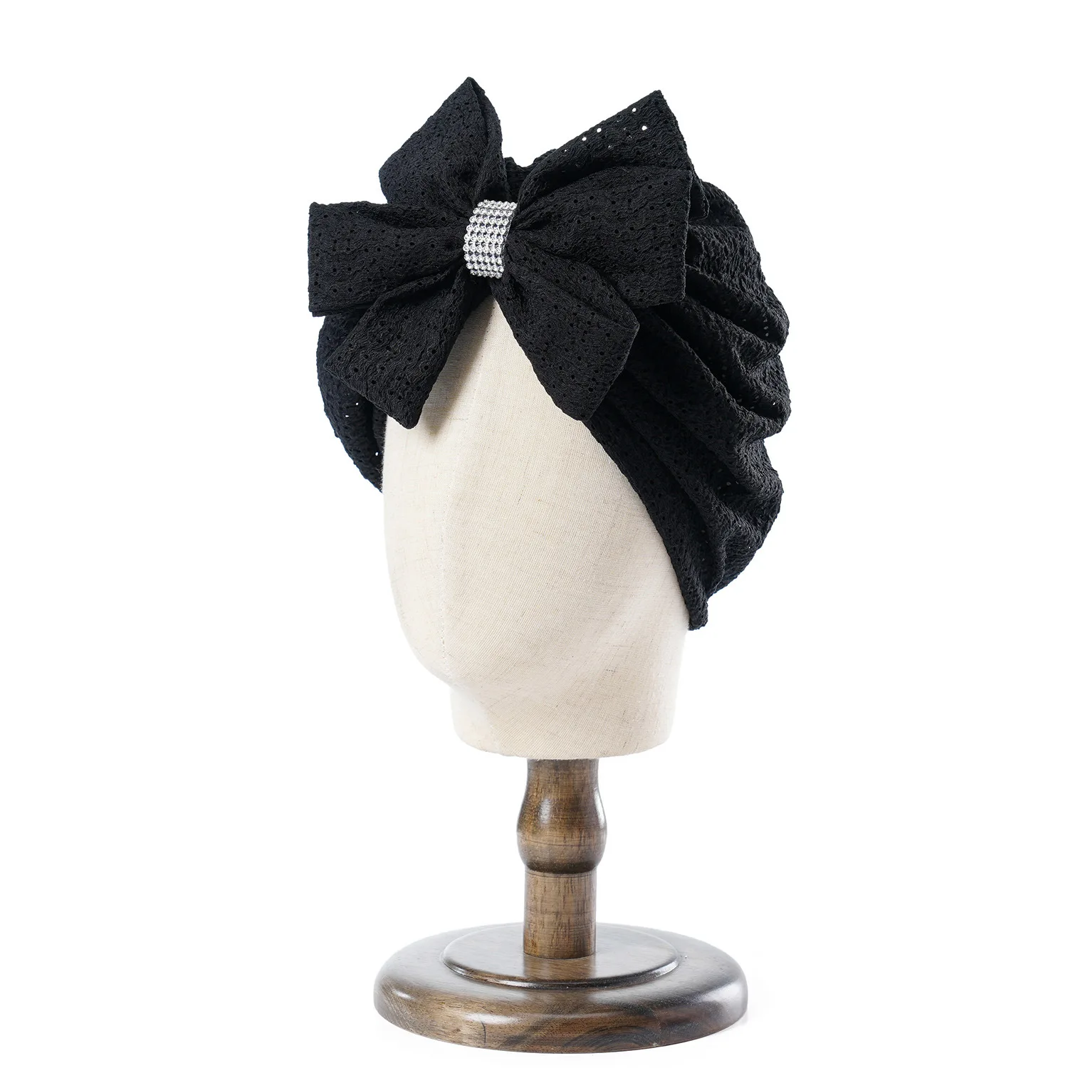 Frauen Mode Bögen Hut Motorhaube Einfarbig Hohl Atmungsaktive Mesh Sheer Hut Mädchen Geknotet Turban Kopf Wraps Beanie Cap – Detail 9