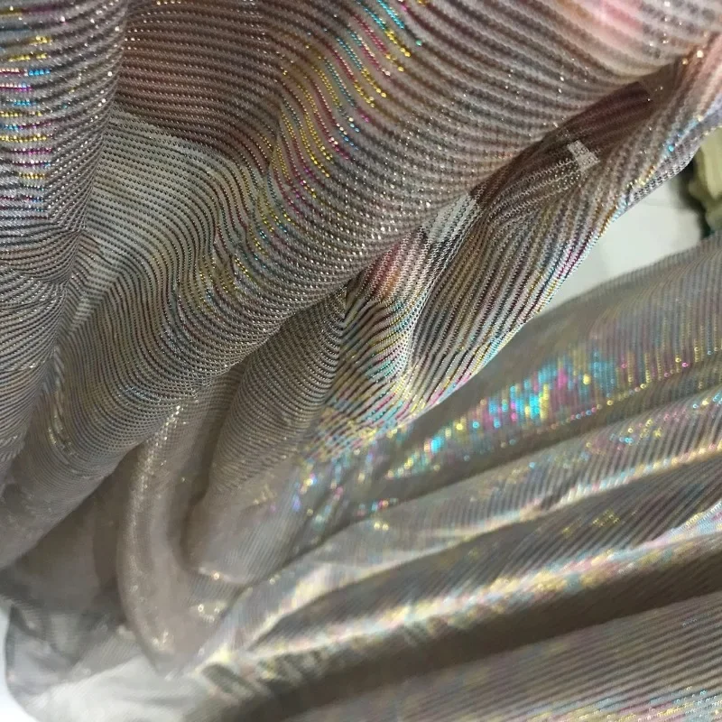 Designer Fabric Illusionary Elastic Sparkling Colorful Dress Wedding Mesh Gradient Perspective for Clothing Diy Sewing By Meters