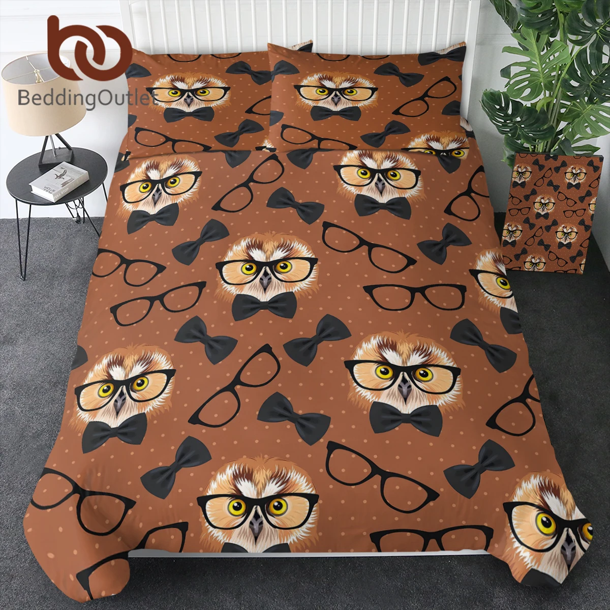 

BeddingOutlet Owl Bedding Set Twin Cartoon Animals Duvet Cover Retro Comforter Cover 3pcs Glasses Bow Tie Vintage Bedclothes