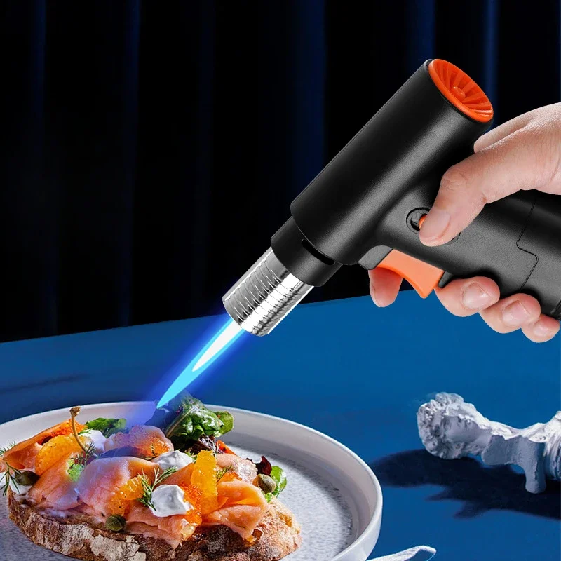 1300° Powerful Windproof Spray Gun Refillable Lighter Butane Gas Turbine Blue Jet Flame Torch Lighter Kitchen Gas Stove Welding 