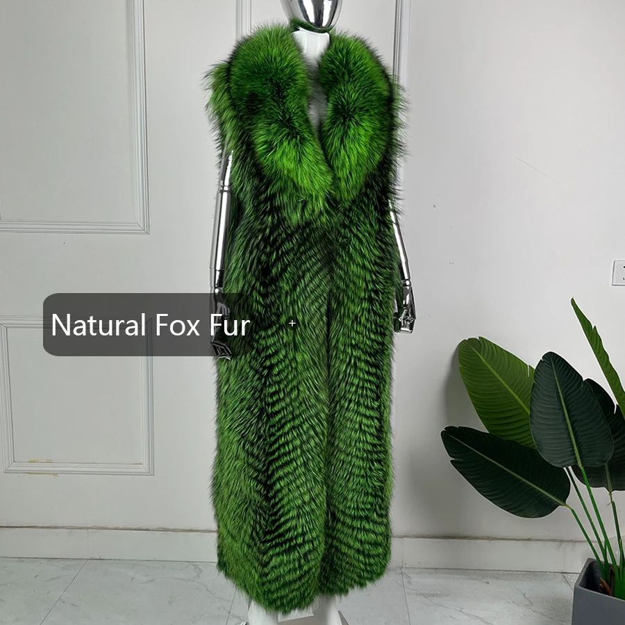 Real Fox Fur Vest With Collar Women's Long Fur Coat Sleeveless Fox Fur Coat Luxury New Arrival Genuine Fur Outwear