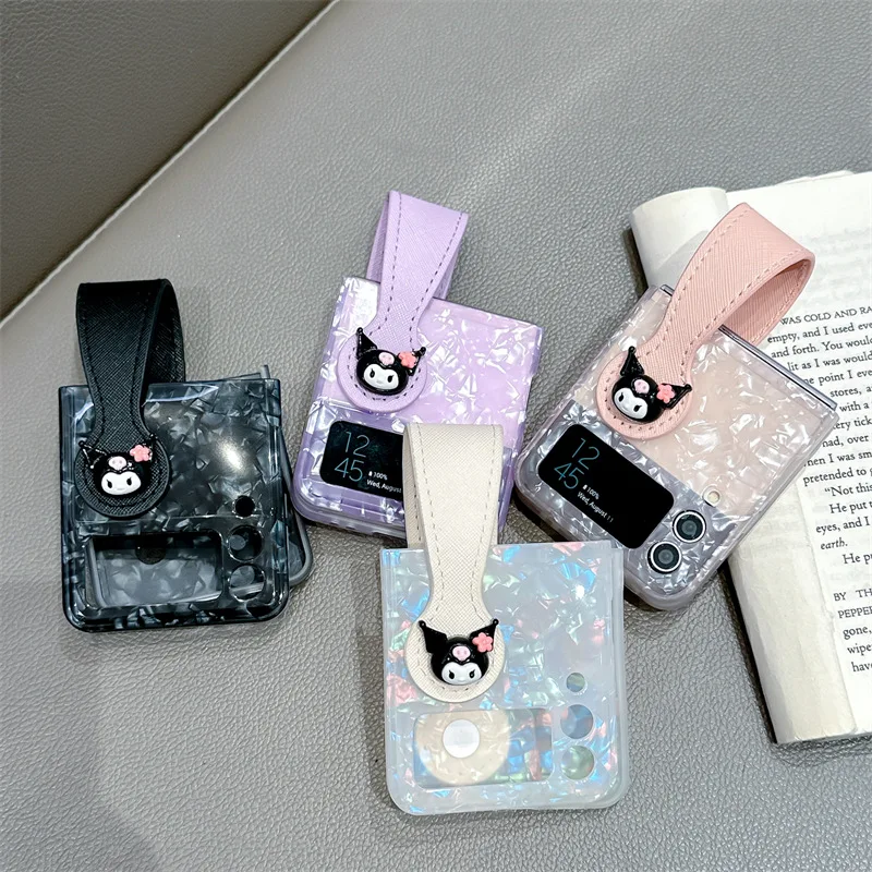 

Shell Pattern Cat Wristband Phone Case for Samsung Galaxy Z Flip 3 Z Flip 4 Z Flip 5 Hard PC Back Cover for ZFlip5 Case Shell