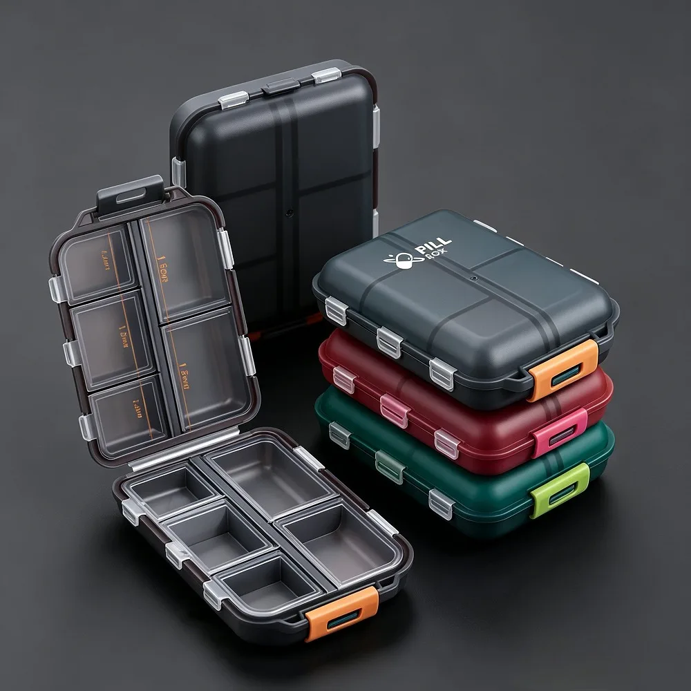 For Double Layer 10 Compartments Portable Pill Box Moisture Proof Travel Medicine Storage Case With Label Stickers For Vitamin