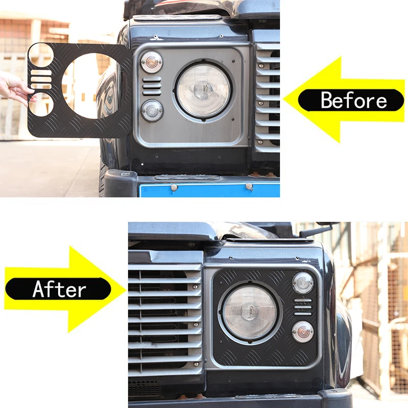 Aluminum Alloy Headlight Bezel Trim Cover For Land Rover Defender 2004-2019 Front Headlight Panel Cover Trim Accessories