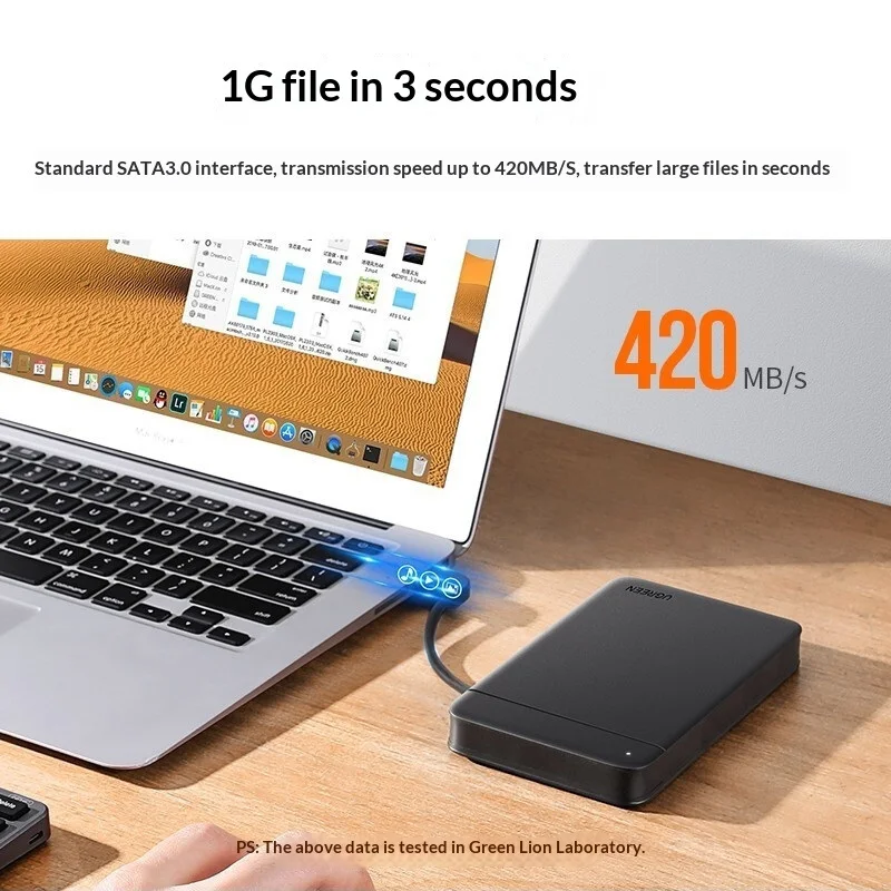 UGREEN 80555 2.5 Inch SATA to USB 3.0 External Hard Drive Enclosure Cable Attached HDD SSD Case for Laptop Desktop