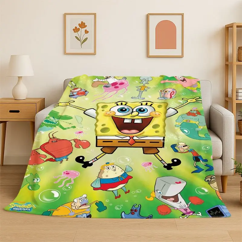 Cute S-SpongeBob Cartoon Soft Flannel Throw Blanket,Warm Cozy Blanket for Bed,Couch,Sofa,Bedroom,Living Room,Travel,Picnic Gift