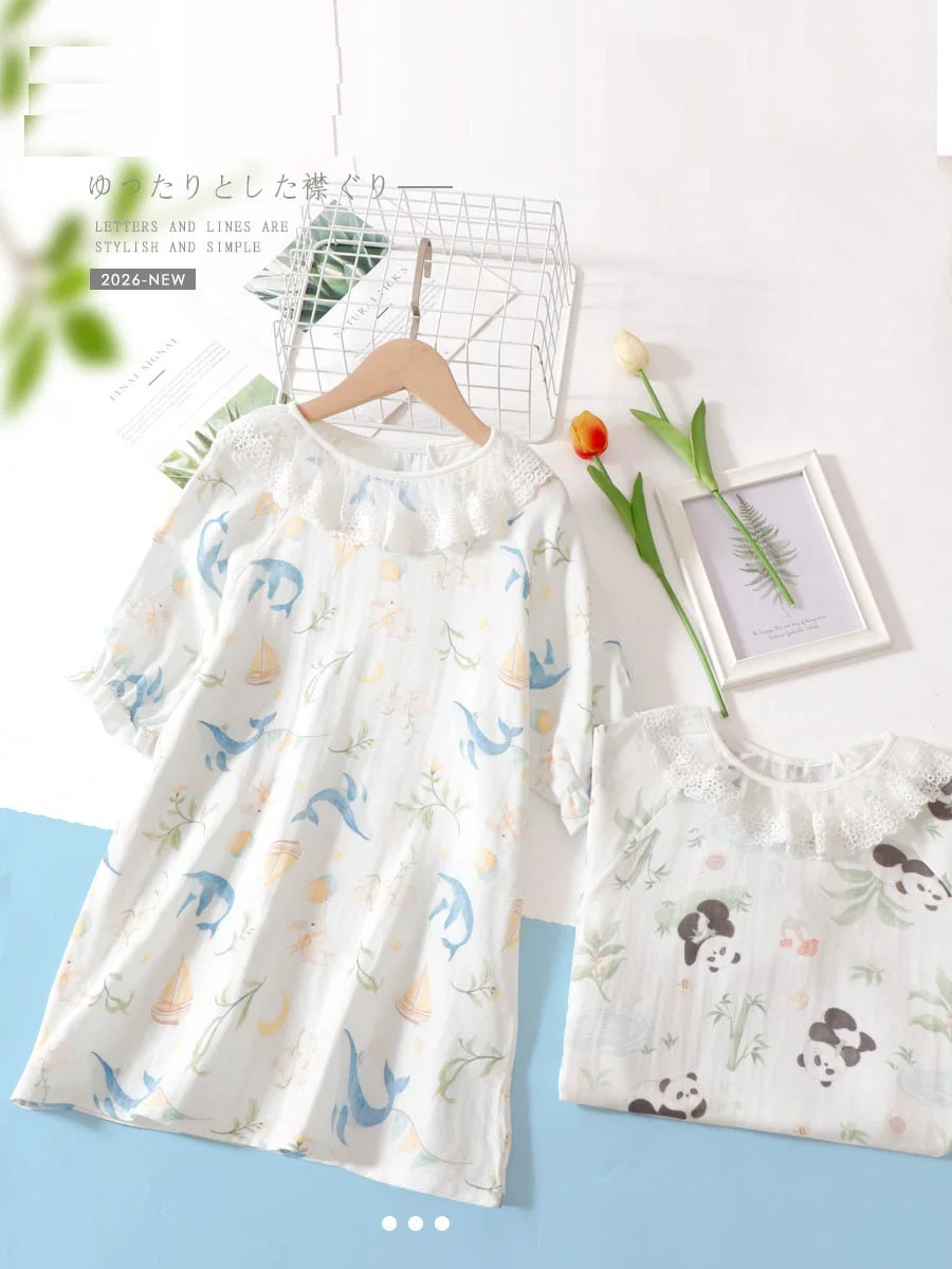new delivery children clothes baby cartoon summer short sleeve pajama Nightdress viscose soft home clothes students 110-170