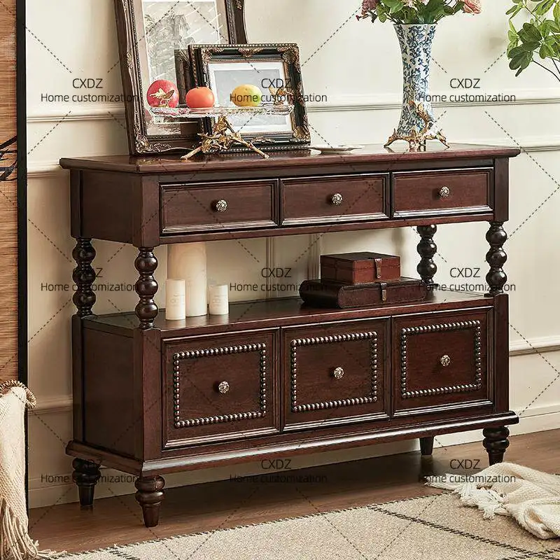 Retro home entrance cabinet, all solid wood storage, advanced sense of entry, living room aisle cabinet