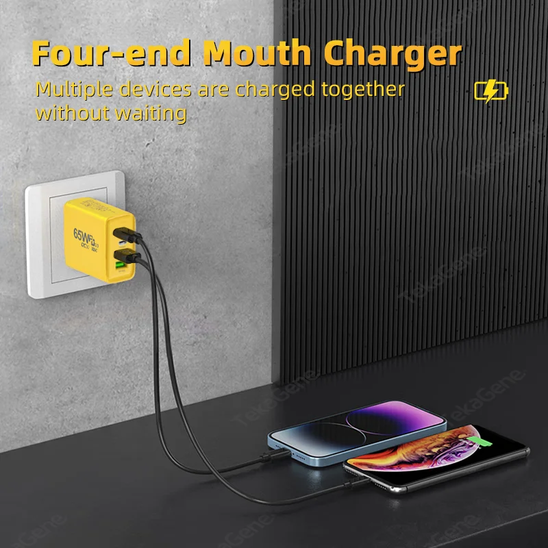 65W USB PD Charger Multi-Plug Port GaN Super Fast Charger Phone Type C Wall Adapter For Apple iPhone 15 14 Pro Max Xiaomi Huawei