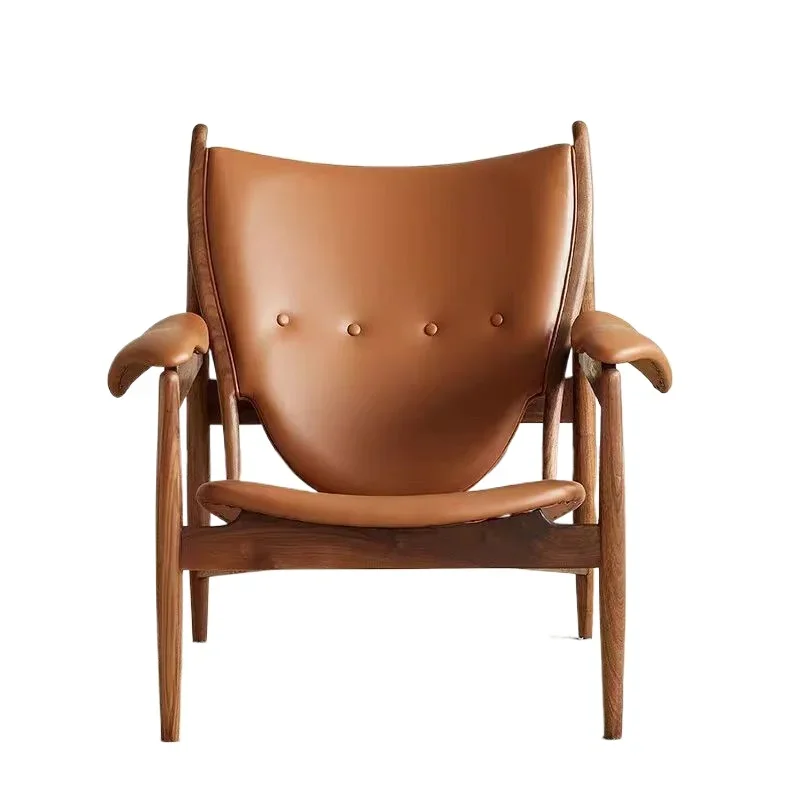 

North American black walnut chief chair, leather single sofa chair, retro living room leisure, ash wood