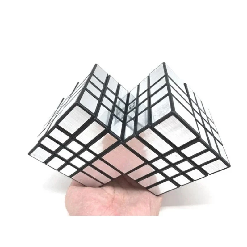 Calvin's Puzzle 4x4 Mirror Cube 4x4x4 Double Cube Black Body with Silver Label (Lee Mod) Cast Coated Magic Cube Toys for Kids