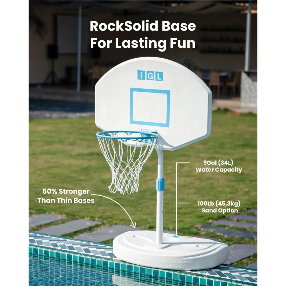 Elite basketbalring aan het zwembad met duurzaam pc-backboard, roestvrijstalen rand en waterbestendige functies