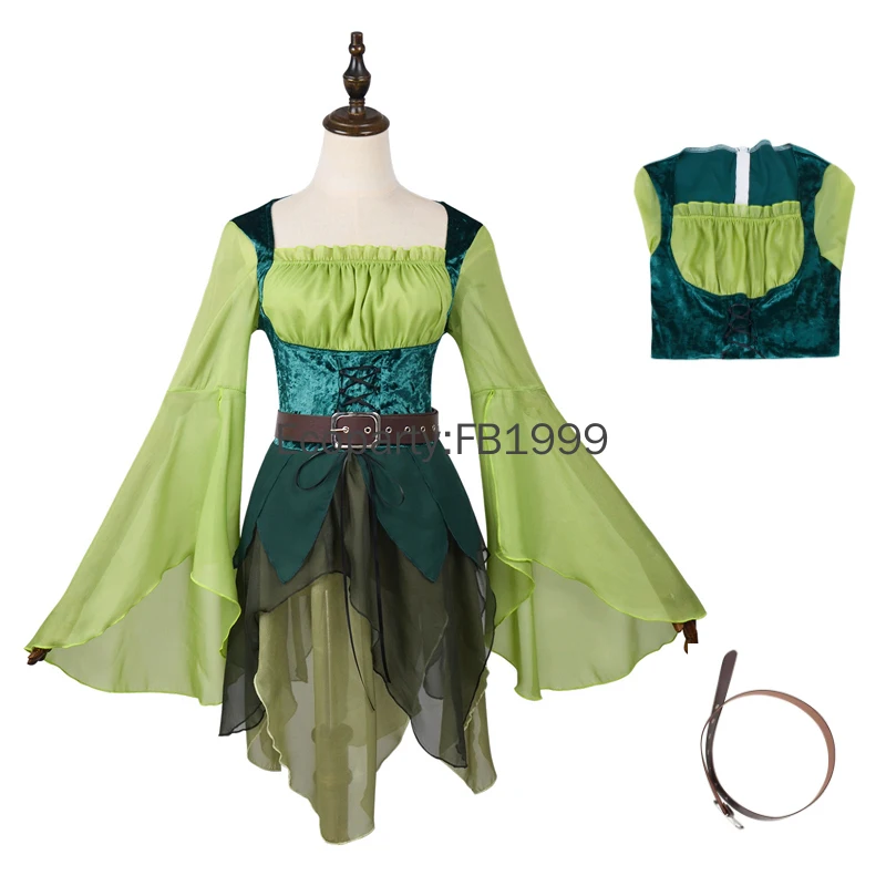 

Medieval Green Elf Costume for Women Halloween Fantasy Magic Fairy Cosplay Victorian Retro Dress Carnival Stage Performance Wear