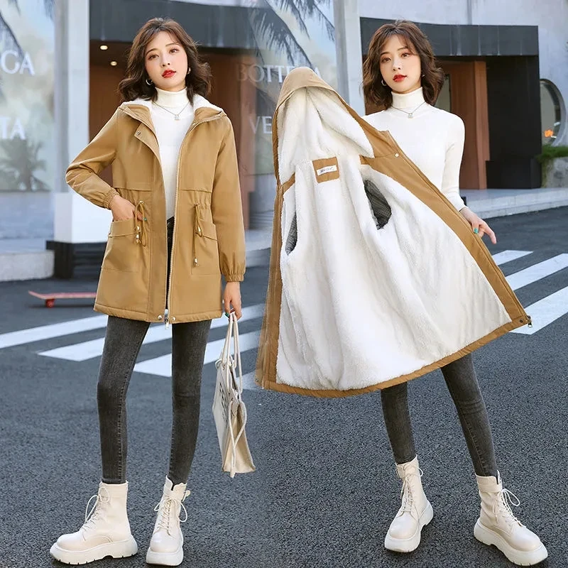 

Women's Trench Coat 2024 New Winter Korean Casual Loose With Thick Velvet Medium To Long Cotton Jackets Casaco Inverno Feminino