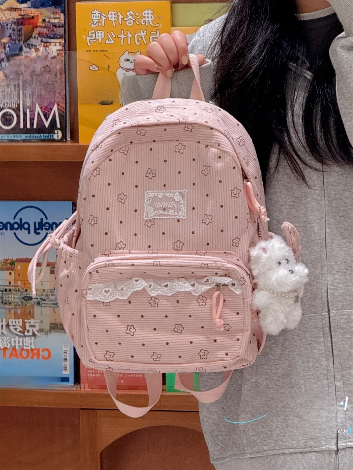

Large Capaci Double oulder Bapa for Girls Primary School Students Can Print Stars Ins Big Orange Bookbag