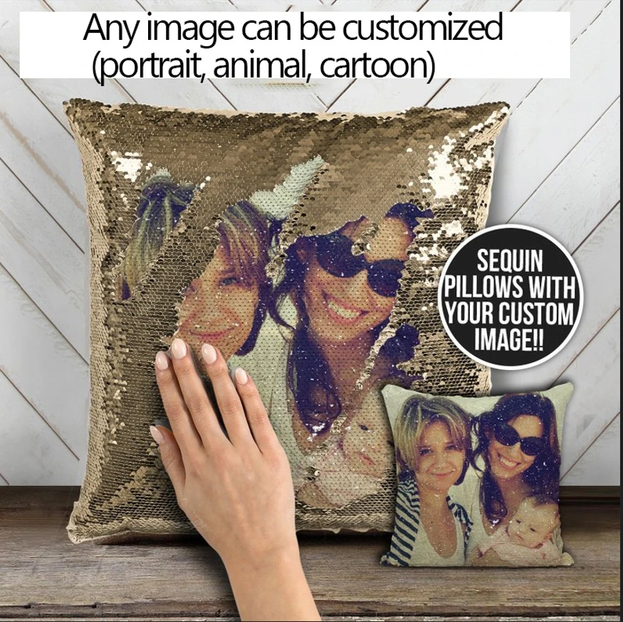 

Custom Cushion Sequined Pillowcase Cover DIY Customized Throw Pillow Home Decorative Square Wedding Pets Baby Print Pillowcase