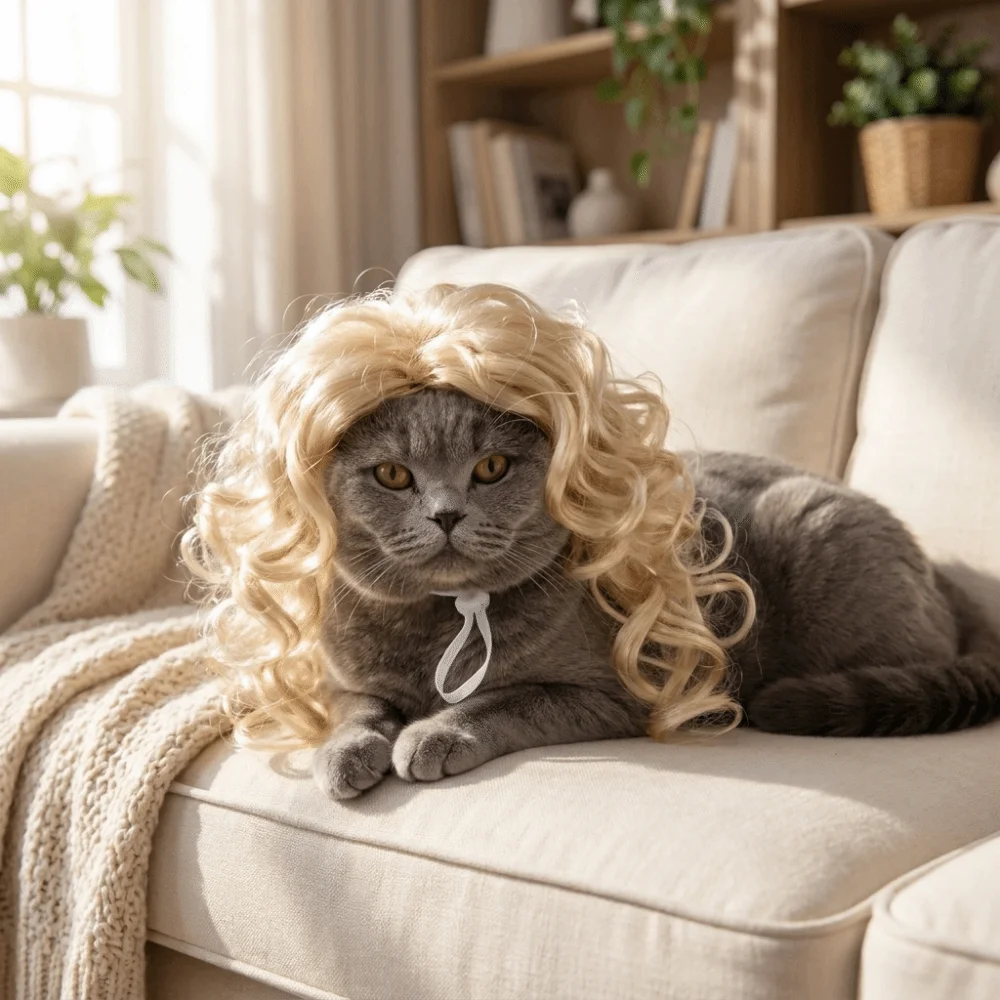 Spoof Wig Eye-catching Cat Big Wave Wig Novelty Adjustable Funny Pet Wig Cat Headdress Pet Shows