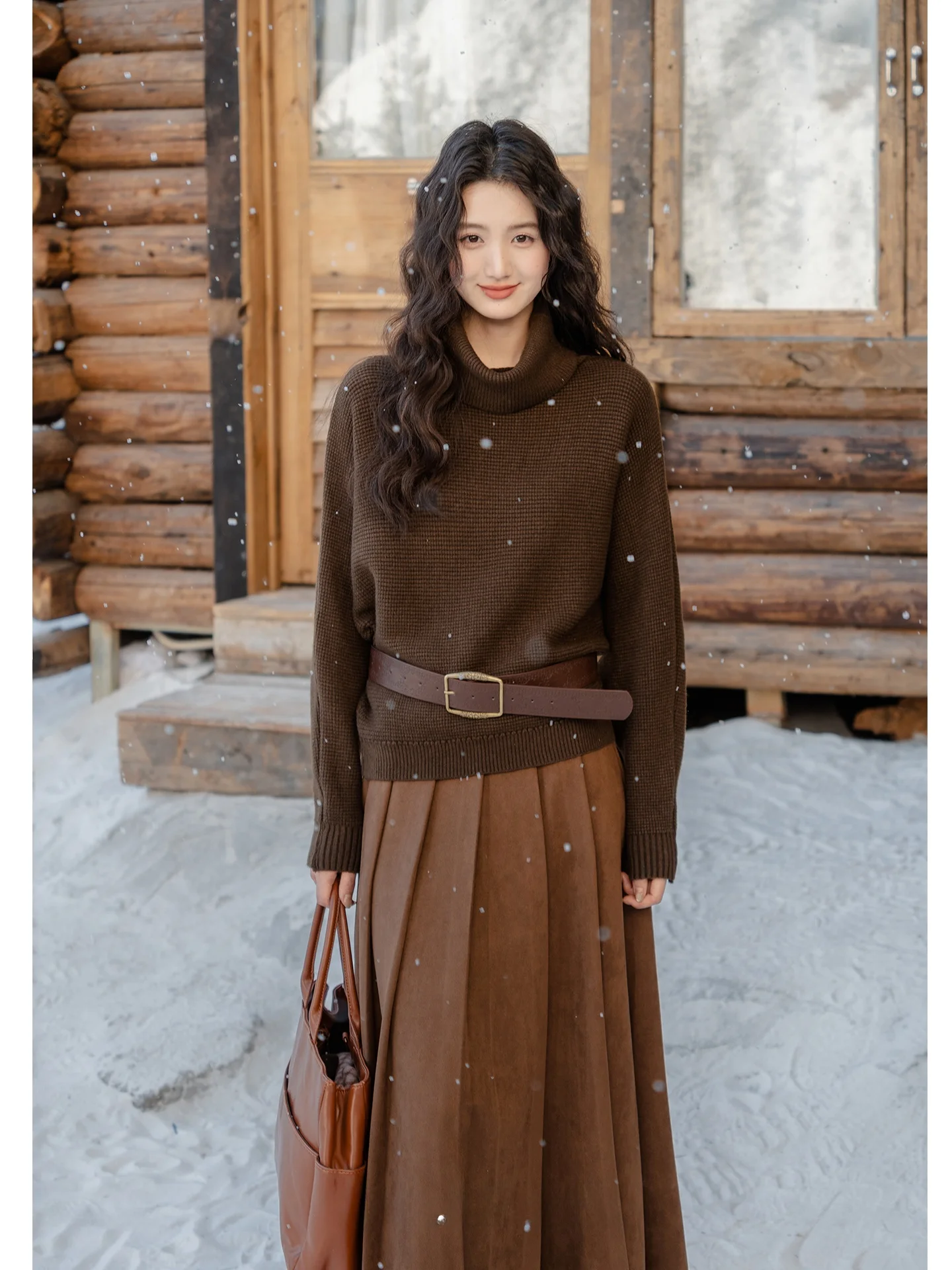 

High Collar Knitted Sweater Women's Inner Wear Brown Coffee Thi Warm Winter Faion Commute Sle Soft Polyester Blend